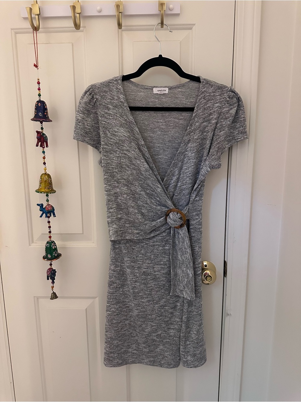 Eyeshadow Heather Gray Wrap Dress with Ring Accent